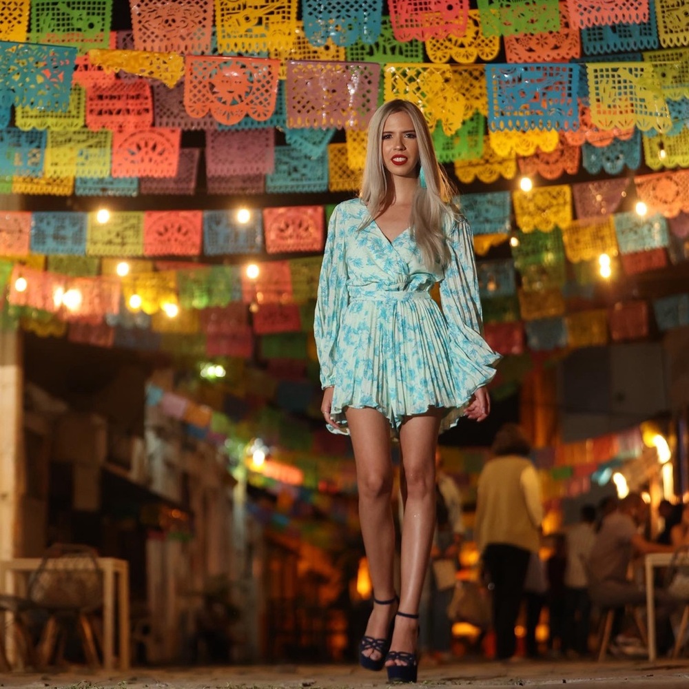 Blue Tie-Dye Wrap Romper